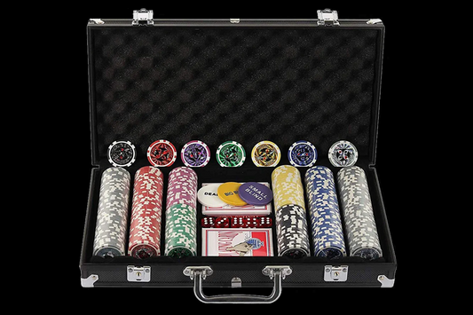 Display4Top 300 Piece Texas Holdem Poker Chips Set with Aliminium Case, 2 Decks of Cards and 5 Dice